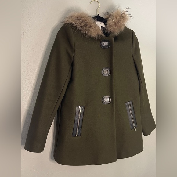 Sandro Wool Coat with Fur-Trimmed Hood - Size EU 36 - Picture 2 of 16